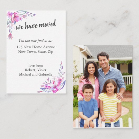 We zijn verplaatst - Aangepaste foto en nieuw adre Informatiekaartje (Voorkant / Achterkant)