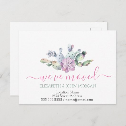 We zijn verplaatst, Cactus Succulent Aankondigingskaart (Voorkant / Achterkant)