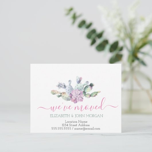 We zijn verplaatst, Cactus Succulent Aankondigingskaart (Staand voorkant)