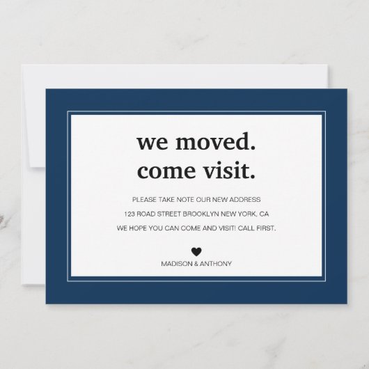 We zijn verplaatst Modern Minimalist Navy Blue Mov Aankondiging (Achterkant)