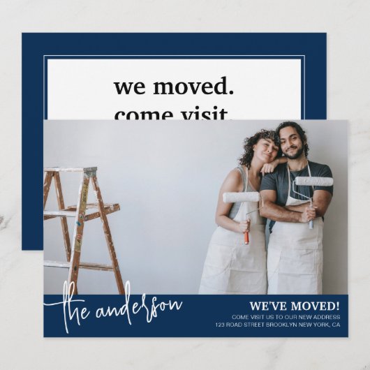 We zijn verplaatst Modern Minimalist Navy Blue Mov Aankondiging (Voorkant / Achterkant)