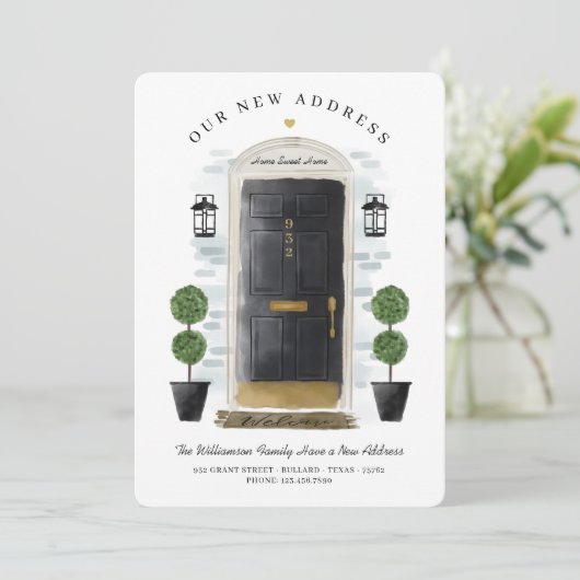 We zijn verplaatst - Nieuwe Adres zwarte Waterverf Aankondiging (Staand voorkant)