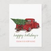 We zijn verplaatst, Red Truck, Pine Tree Holiday Aankondigingskaart (Voorkant)