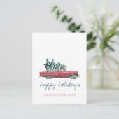 We zijn verplaatst, Retro Car, kerstboom Aankondigingskaart (Staand voorkant)