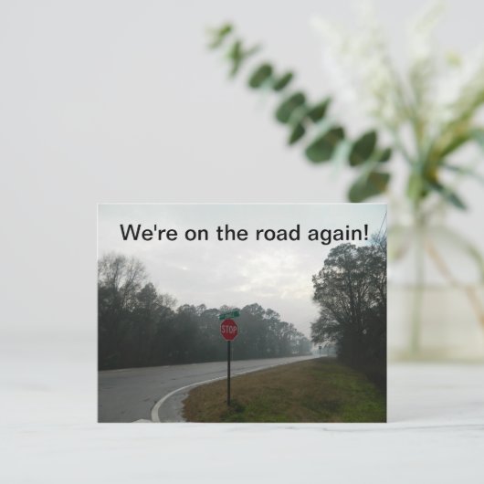 We zijn weer op de weg! briefkaart (Staand voorkant)