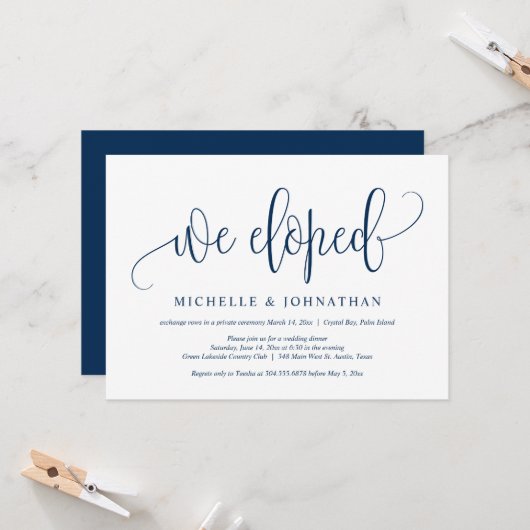 We zijn weggelopen, Bruiloft Elopement Feest Vieri Kaart (Voorkant / Achterkant in situ)