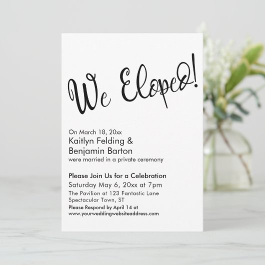 We zijn weggelopen! Casual Script Trouwfeest na de Kaart (Staand voorkant)