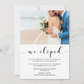 We zijn weggelopen Elegante zwart-wit fotoaankondi Kaart (Voorkant)