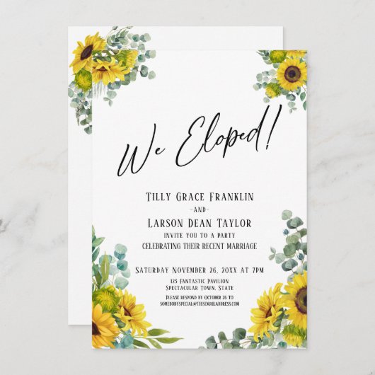 We zijn weggelopen! Eucalyptus Zonnebloem Ontvangs Kaart (Voorkant / Achterkant)