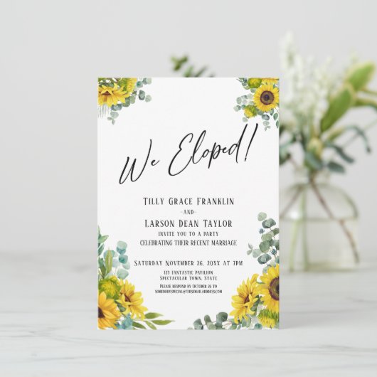 We zijn weggelopen! Eucalyptus Zonnebloem Ontvangs Kaart (Staand voorkant)