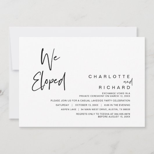 We zijn weggelopen, Huwelijksvlucht Feest Viering Kaart (Voorkant)