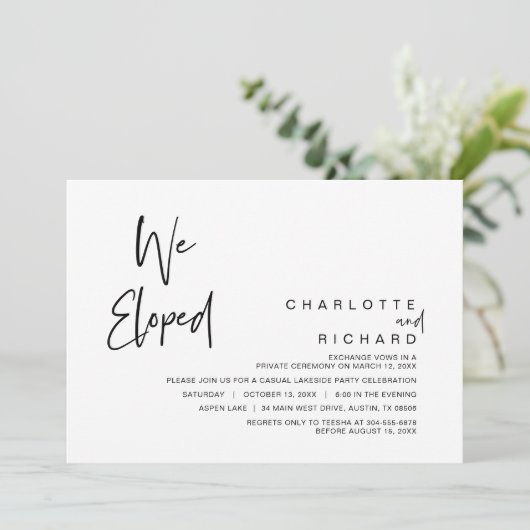 We zijn weggelopen, Huwelijksvlucht Feest Viering Kaart (Staand voorkant)