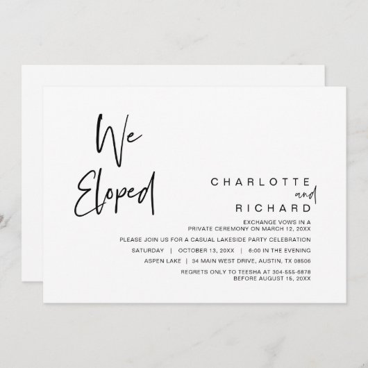 We zijn weggelopen, Huwelijksvlucht Feest Viering Kaart (Voorkant / Achterkant)