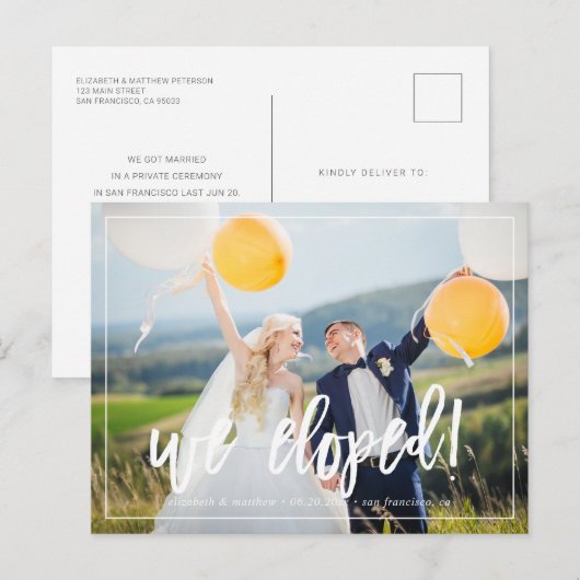 We zijn weggelopen! Moderne aangepaste foto Aankondigingskaart (Voorkant / Achterkant)