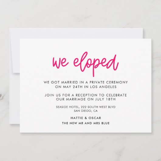 We zijn weggelopen Moderne kalligrafie trouwkaart Kaart (Voorkant)