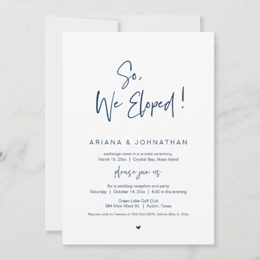 We zijn weggelopen, Navy Blue, Trouwvlucht Kaart (Voorkant)