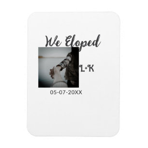 We zijn weggelopen, net getrouwd, foto naam letter magneet
