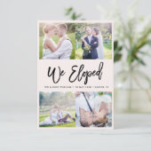 We zijn weggelopen | Penseel Script huwelijksaanko Bedankkaart (Staand voorkant)