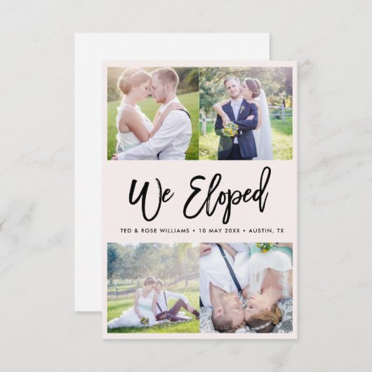 We zijn weggelopen | Penseel Script huwelijksaanko Bedankkaart (Voorkant / Achterkant)