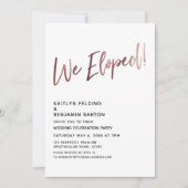 We zijn weggelopen! Roos Gold bruiloft receptie Kaart (Voorkant)
