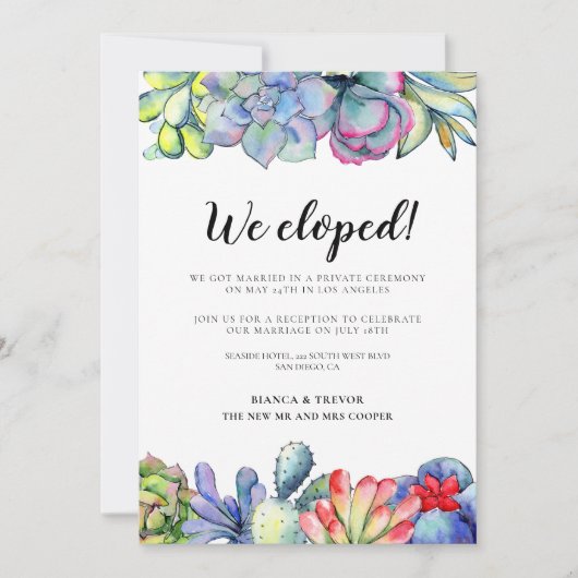 We zijn weggelopen! sappige cactus trouwkaart kaart (Voorkant)