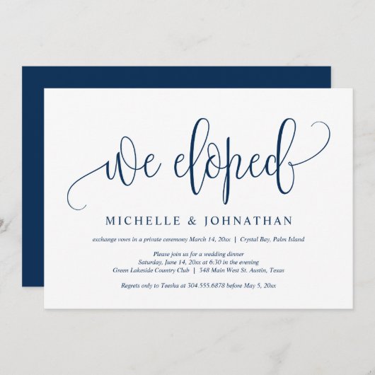 We zijn weggelopen, Trouwfeest Viering Uitnodiging (Voorkant / Achterkant)