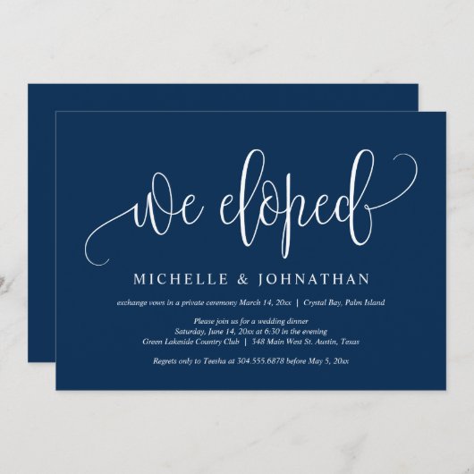 We zijn weggelopen, Trouwfeest Viering Uitnodiging (Voorkant / Achterkant)