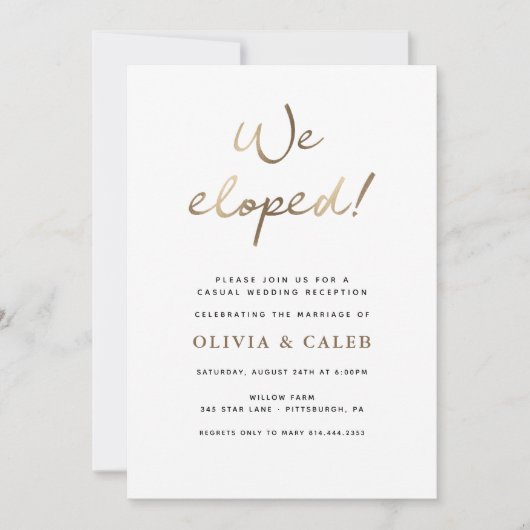 We zijn weggelopen! Uitnodiging voor bruiloftsrece (Voorkant)