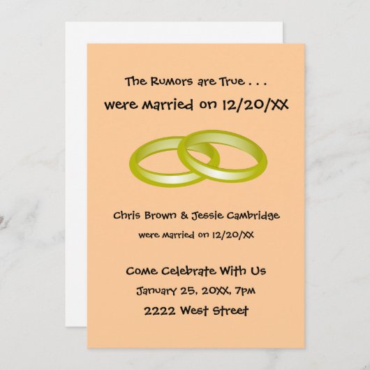 We zijn weggelopen! Uitnodiging voor een bruilofts (Voorkant / Achterkant)