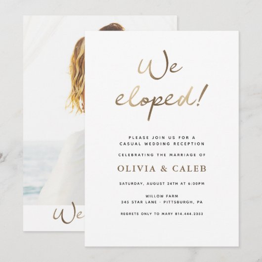 We zijn weggelopen! Uitnodiging voor huwelijksrece (Voorkant / Achterkant)