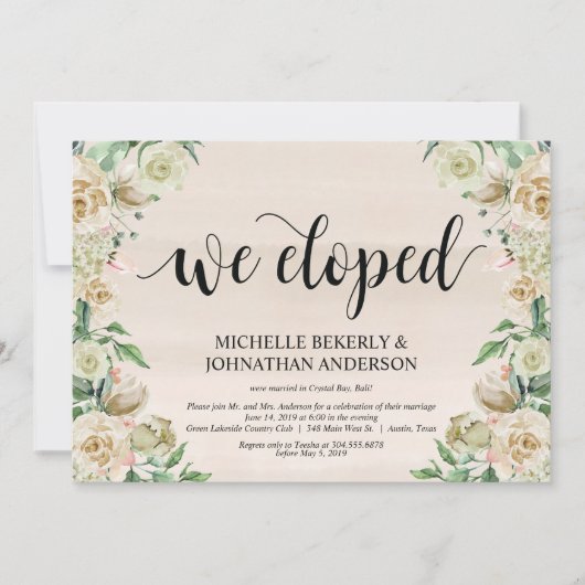 We zijn weggelopen, Uitnodigingskaart voor recepti Kaart (Voorkant)