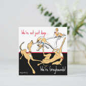 We zijn windhonden! Zwart, wit en rood thema. Feestdagenkaart (Staand voorkant)