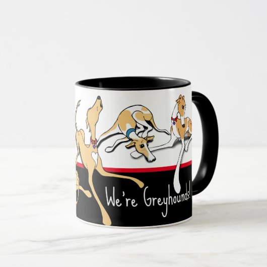 We zijn windhonden! Zwart, wit en rood thema. Mok (Voorkant rechts)