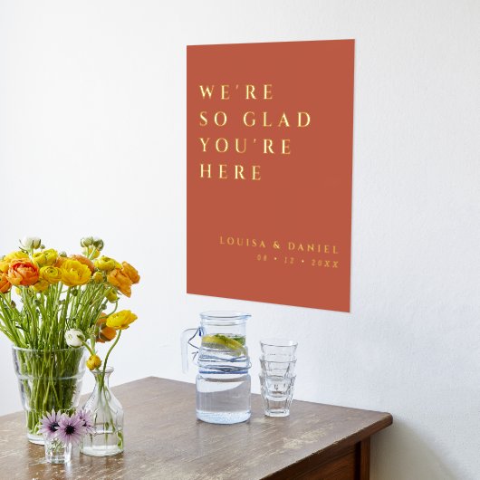 We zijn zo blij dat je hier bent, Terracotta Weddi Folie Afdrukken (Laag (Keuken))