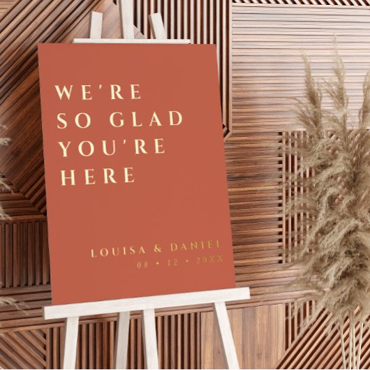 We zijn zo blij dat je hier bent, Terracotta Weddi Folie Afdrukken