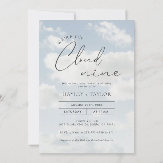 We zitten op Cloud 9 Baby shower Kaart (Voorkant)