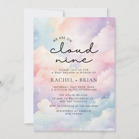 We zitten op Cloud 9 Baby shower Kaart (Voorkant)