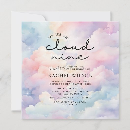 We zitten op Cloud 9 Baby shower Kaart (Voorkant)