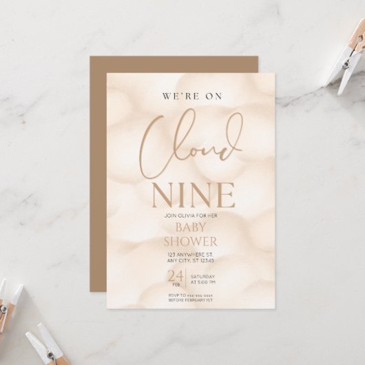 We zitten op cloud 9 baby shower kaart (Voorkant / Achterkant in situ)