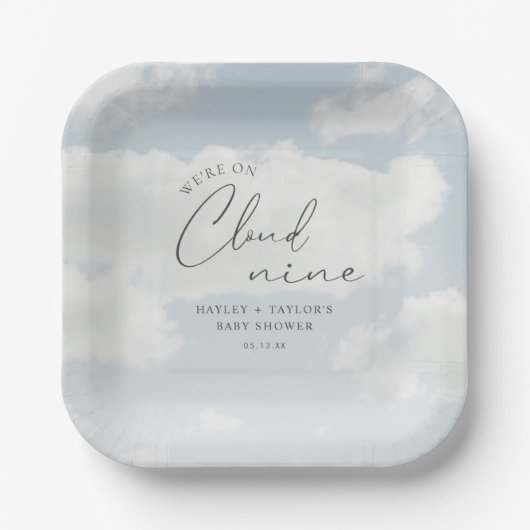 We zitten op Cloud 9 Baby shower Papieren Bordje (Voorkant)
