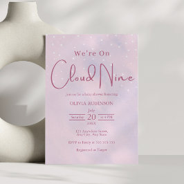 We zitten op Cloud 9 Dreamy Pink Baby shower Kaart