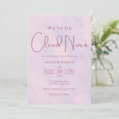 We zitten op Cloud 9 Dreamy Pink Baby shower Kaart (Staand voorkant)