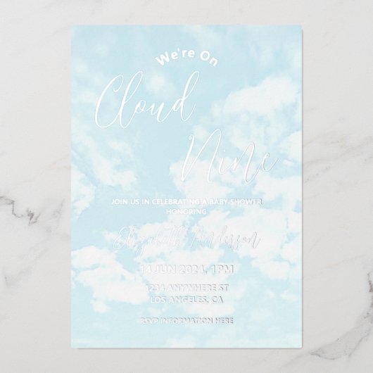 We zitten op Cloud Nine Baby shower Folie Uitnodiging (Voorkant)