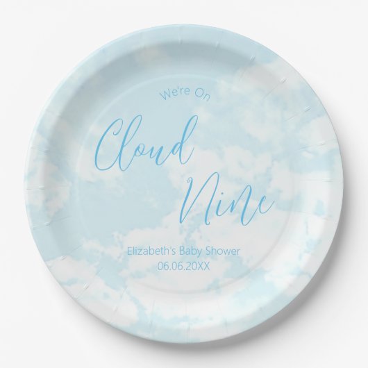We zitten op Cloud Nine Baby shower Papieren Bordje (Voorkant)