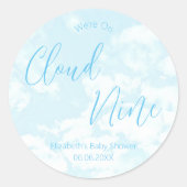 We zitten op Cloud Nine Baby shower Ronde Sticker (Voorkant)