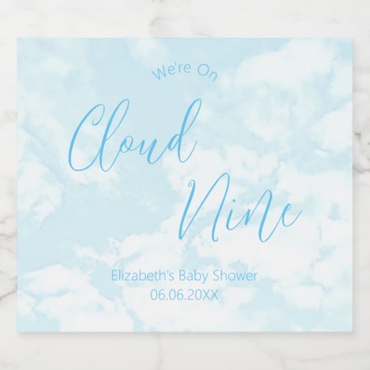 We zitten op Cloud Nine Baby shower Sparkling Wijnetiket (Enkel label)