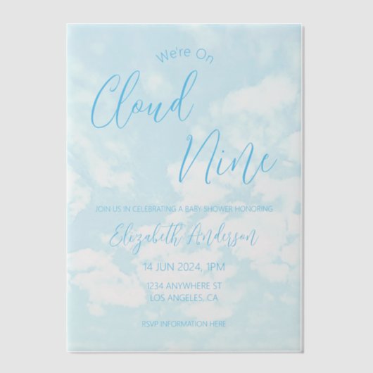 We zitten op Cloud Nine Baby shower Vellum Uitnodigingen (Voorkant)