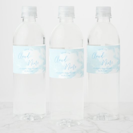 We zitten op Cloud Nine Baby shower Waterfles Etiket (Flessen)