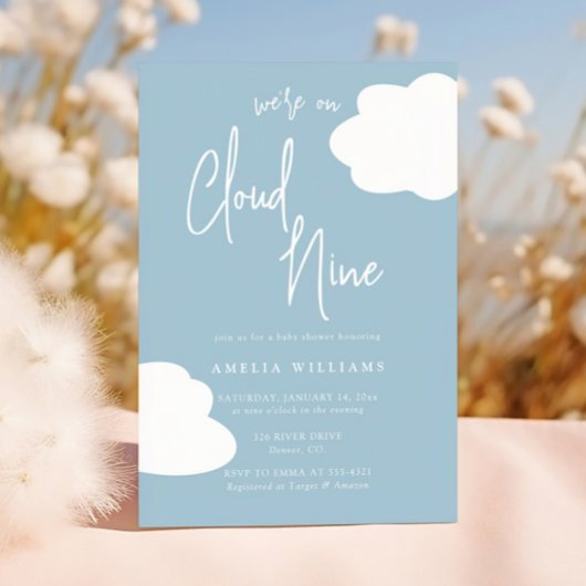 We zitten op Cloud Nine Genderneutraal Baby shower Kaart
