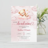 We zitten op de wolk negen waterverf roze teddybee kaart (Staand voorkant)